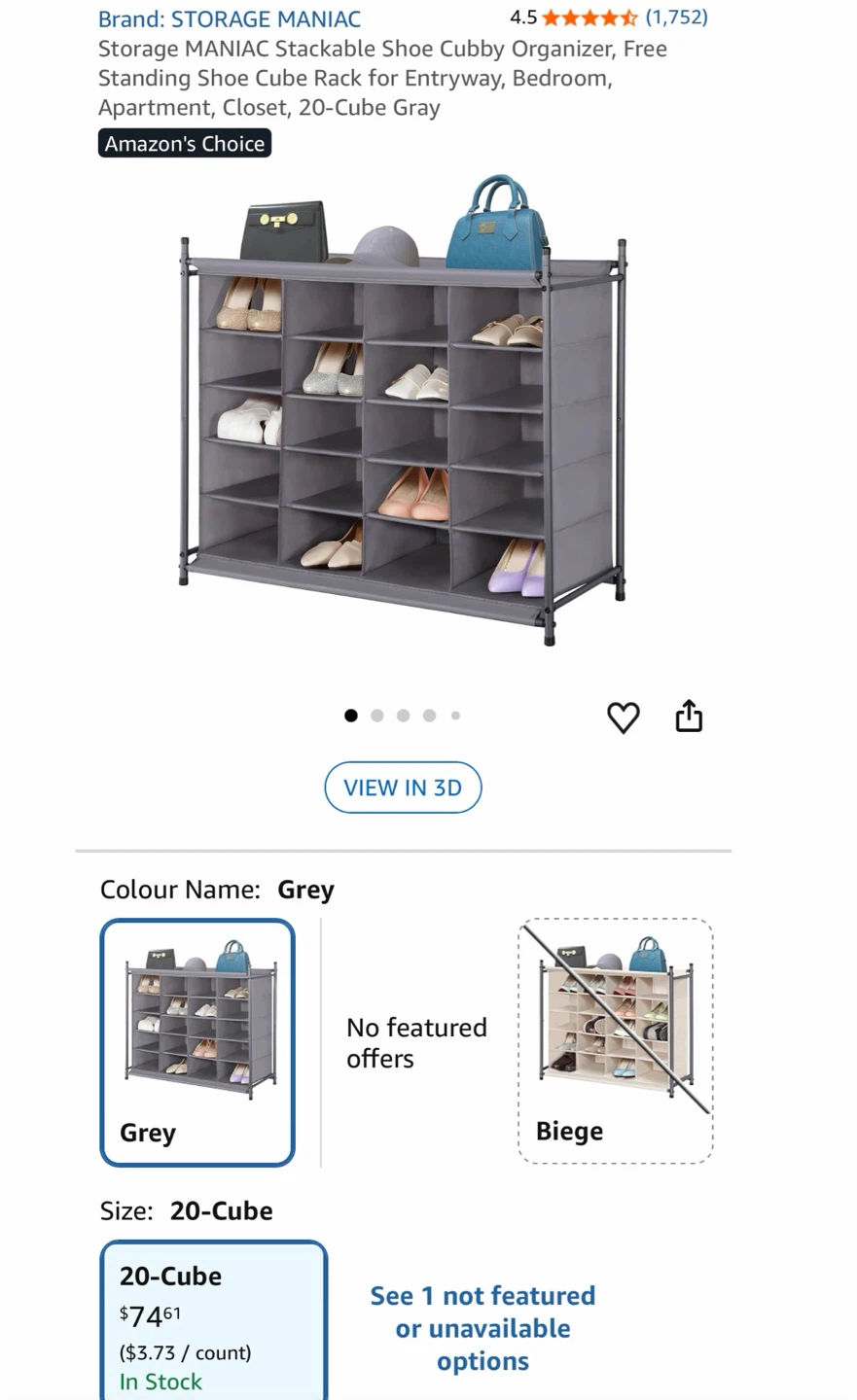 Storage MANIAC 16-Cube Shoe Rack Organizer - Grey