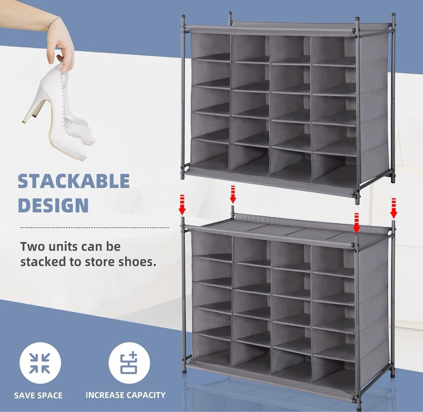 Storage MANIAC 16-Cube Shoe Rack Organizer - Grey - photo 4
