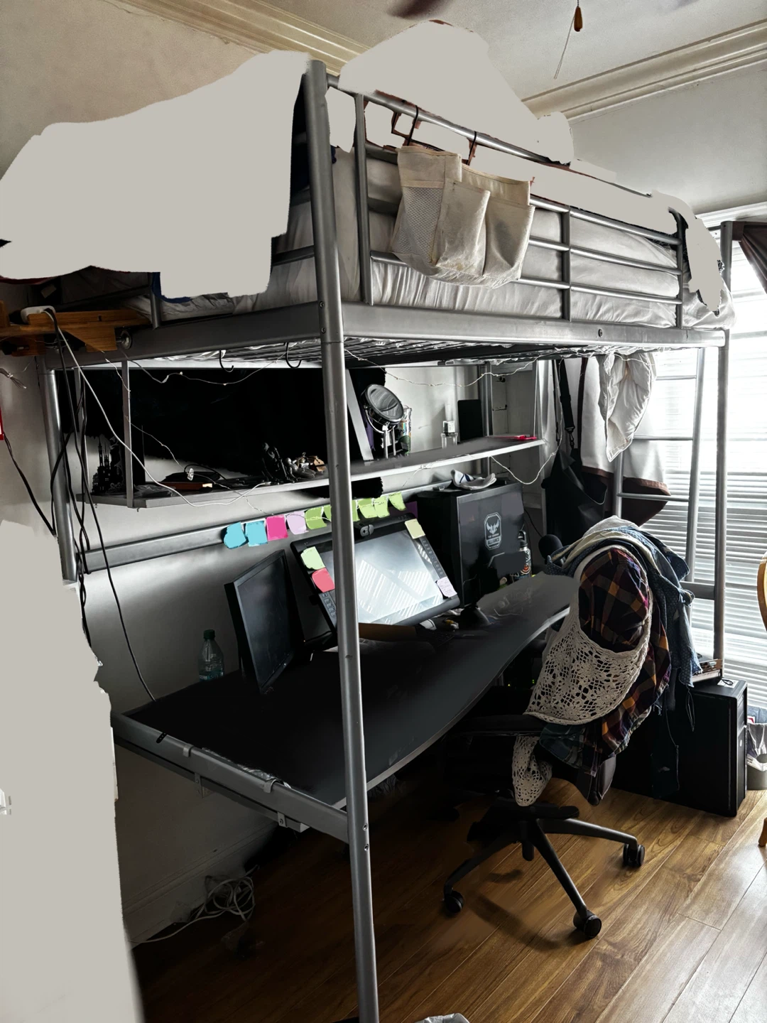 Large Metal Loft Bed with Large Desk
