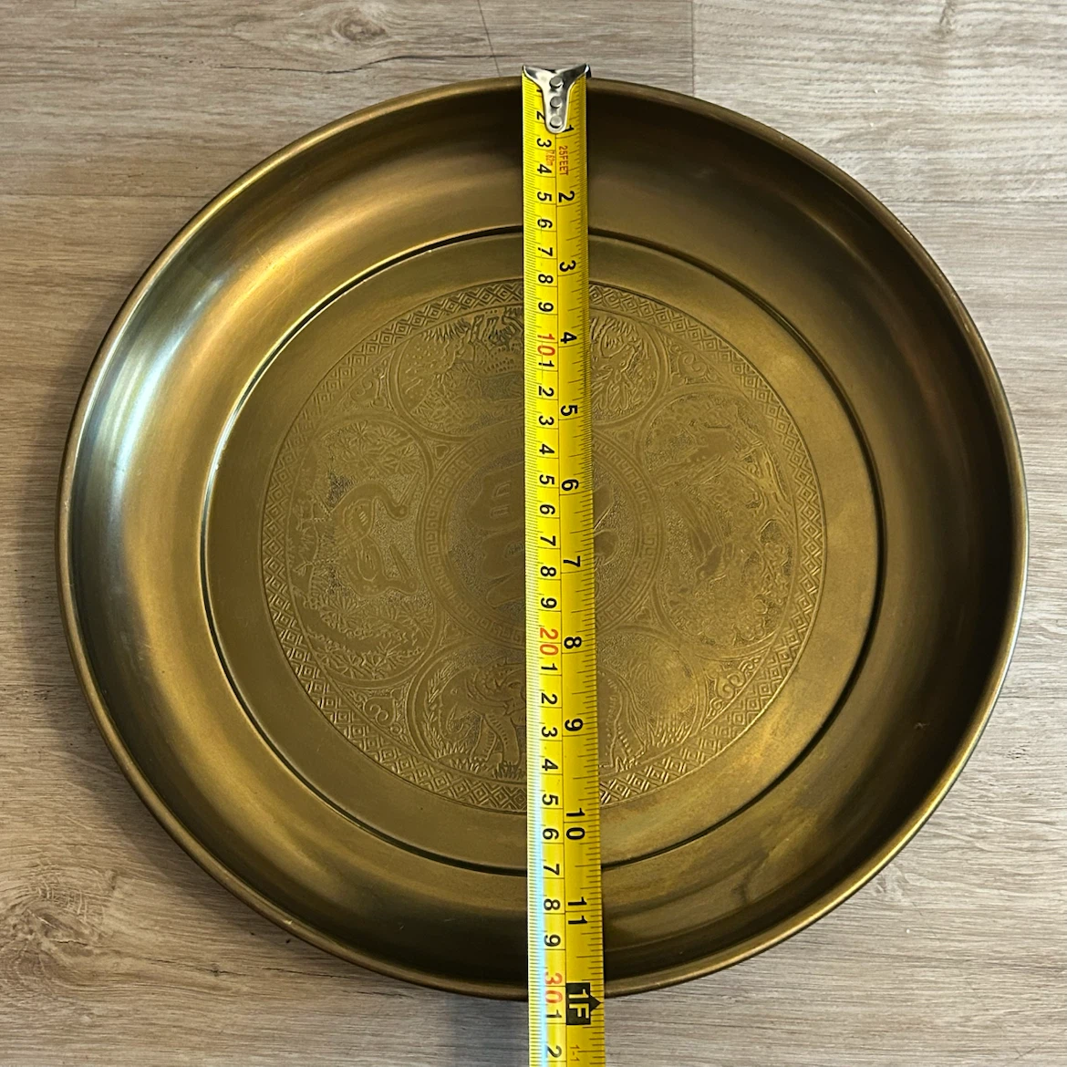 Vintage Chinese Engraved Brass Wall Plaque – 12” Decorative Tray - photo 2