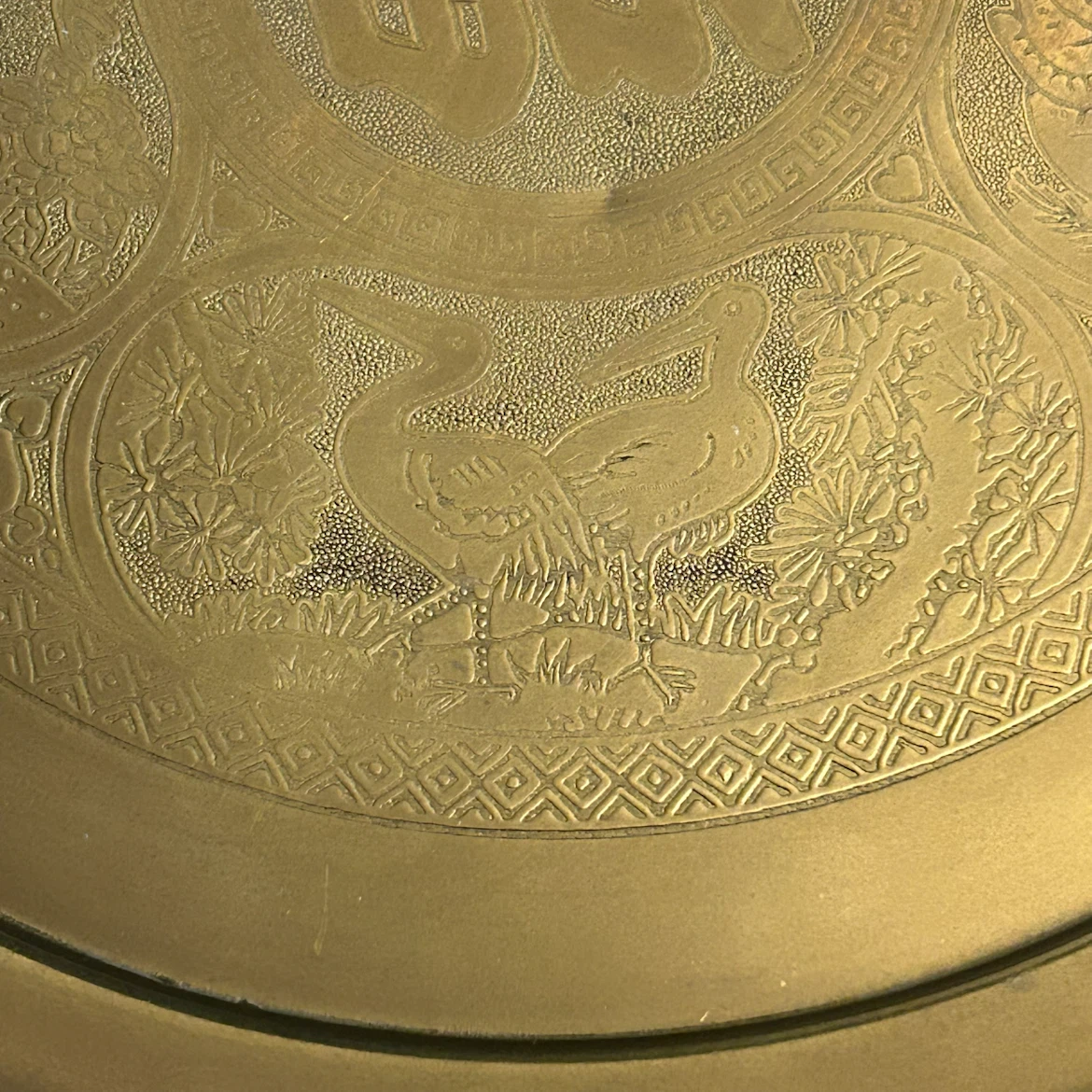 Vintage Chinese Engraved Brass Wall Plaque – 12” Decorative Tray - photo 3