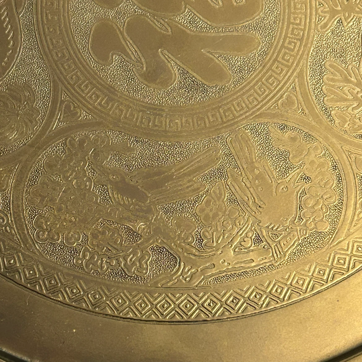 Vintage Chinese Engraved Brass Wall Plaque – 12” Decorative Tray - photo 5