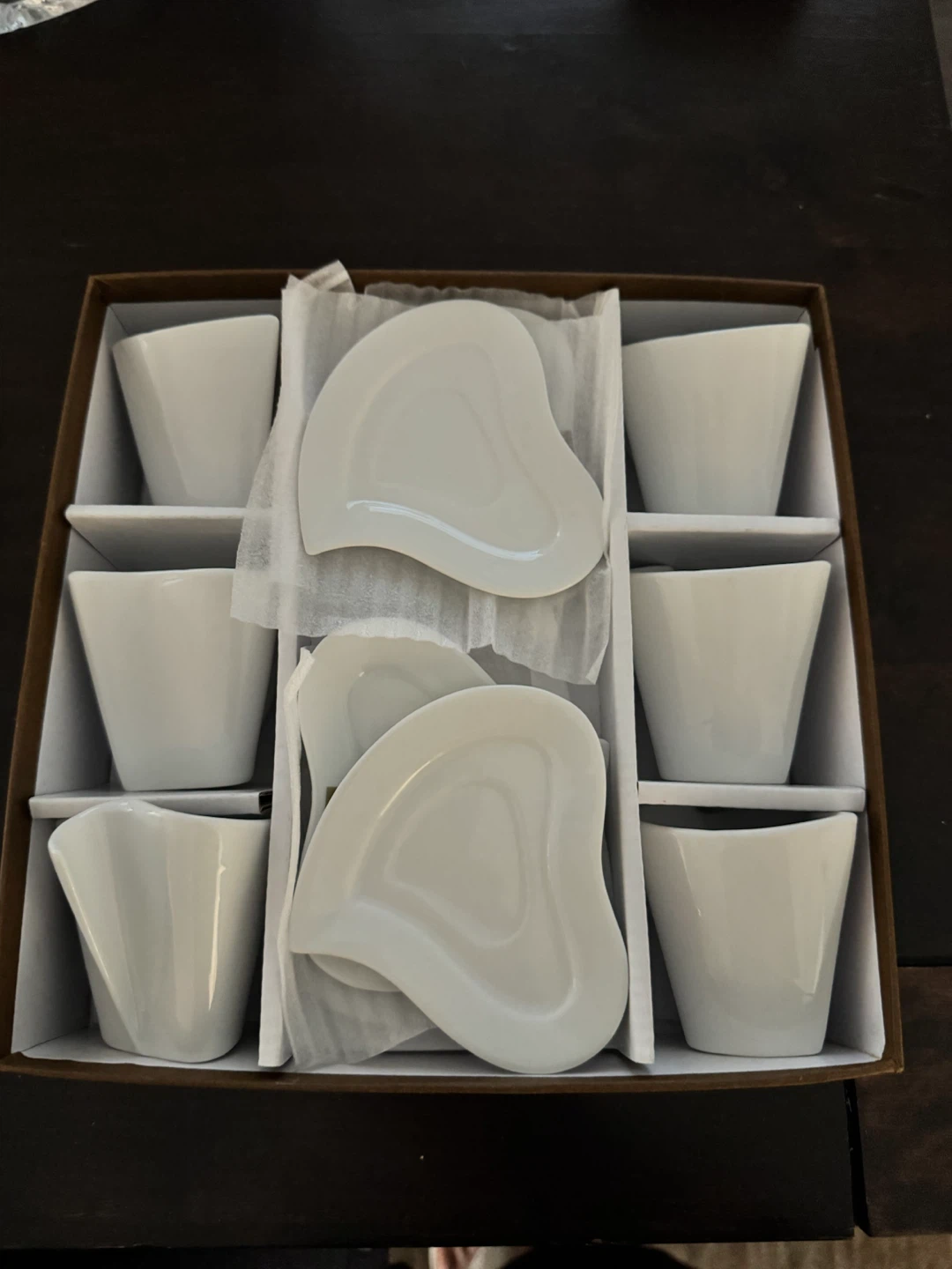 Set of 6 White Ceramic Espresso Cups and Saucers