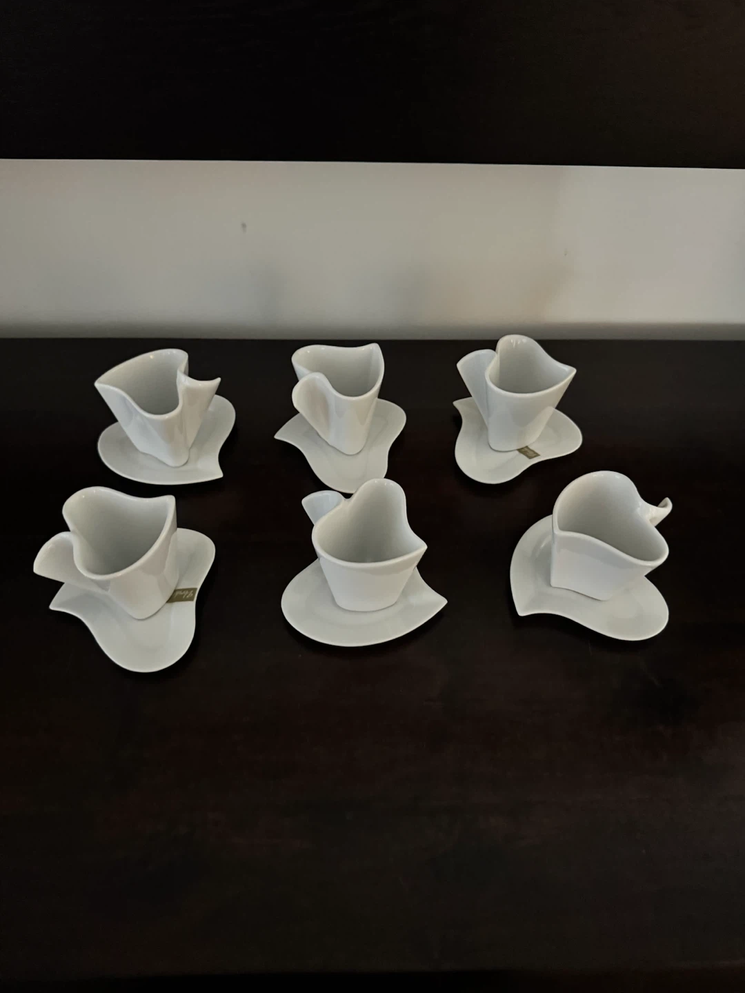 Set of 6 White Ceramic Espresso Cups and Saucers - photo 2