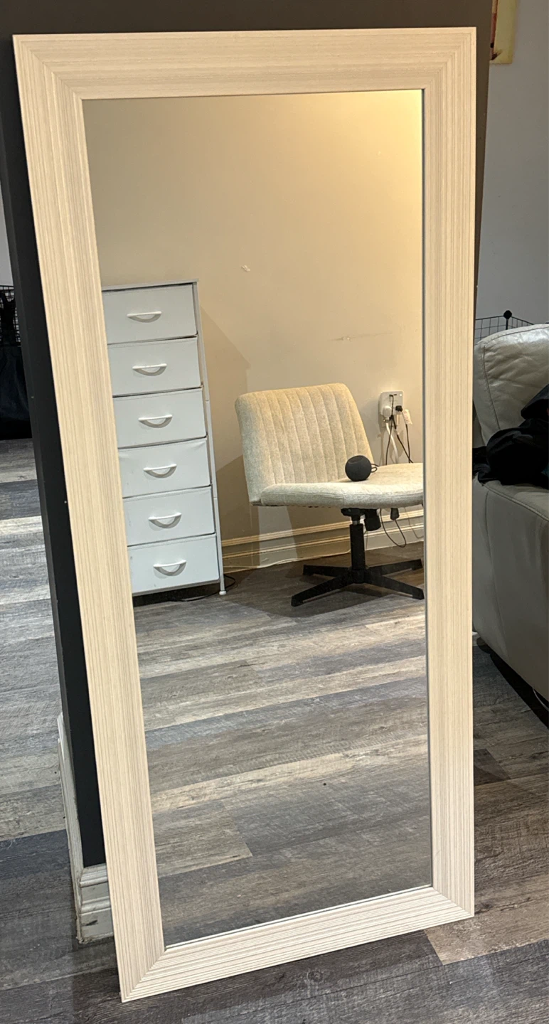 Tall Full-Length Mirror with Light Wood Frame
