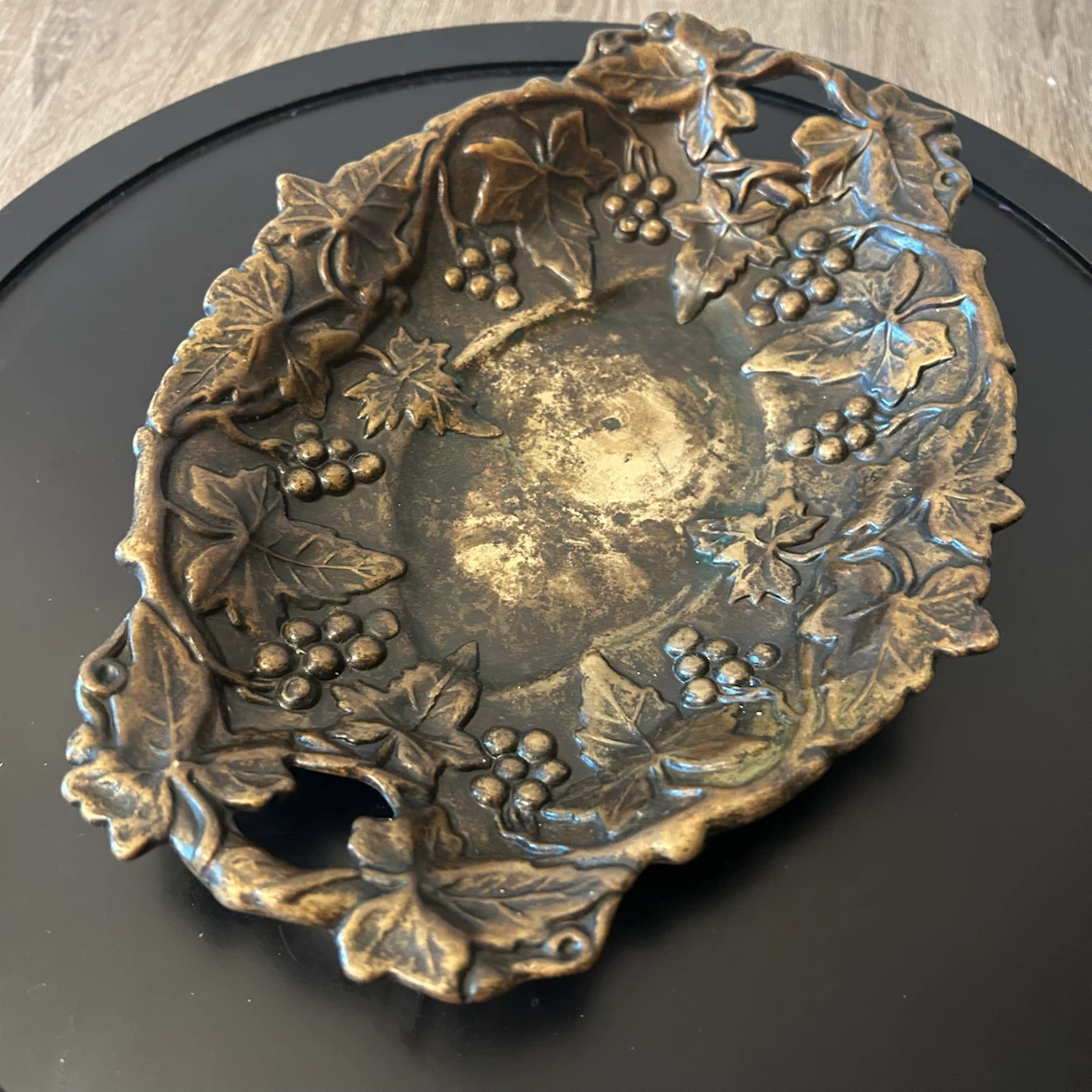 Vintage Made in Italy Brass Grape & Vine Decorative Dish