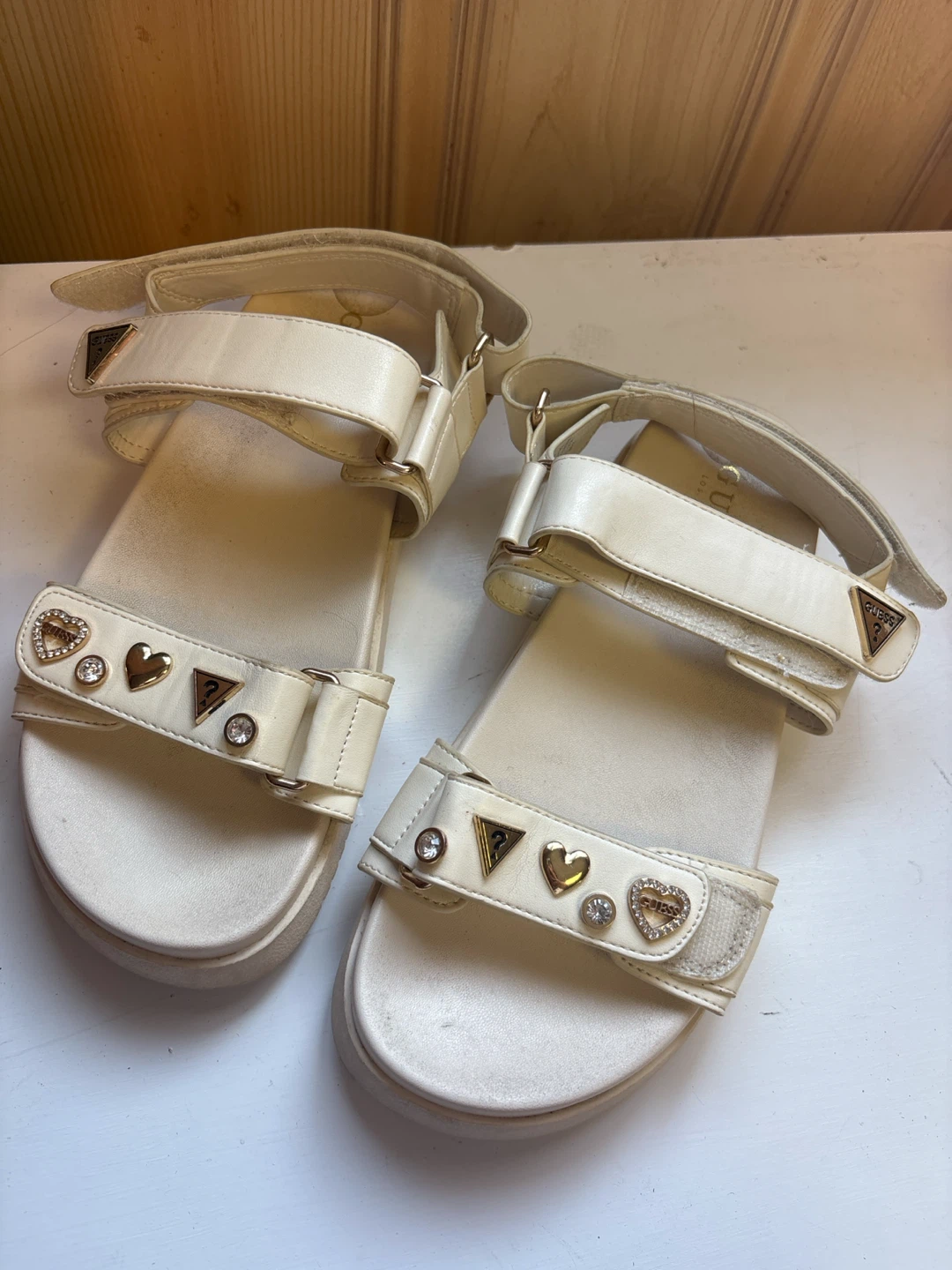 Guess Cream Embellished Platform Sandals