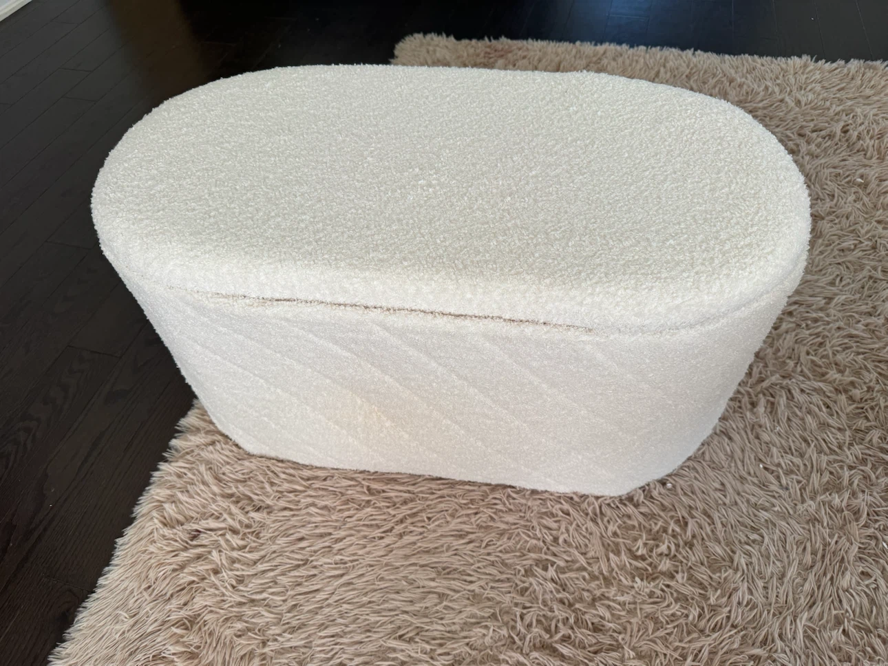 White Bouclé Storage Ottoman