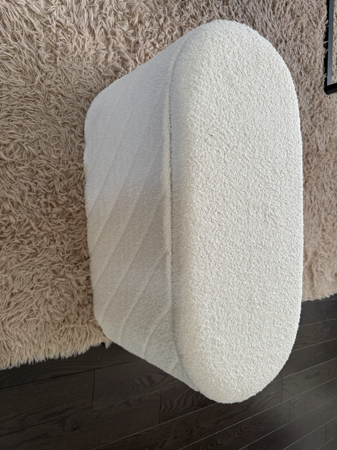 White Bouclé Storage Ottoman - photo 2