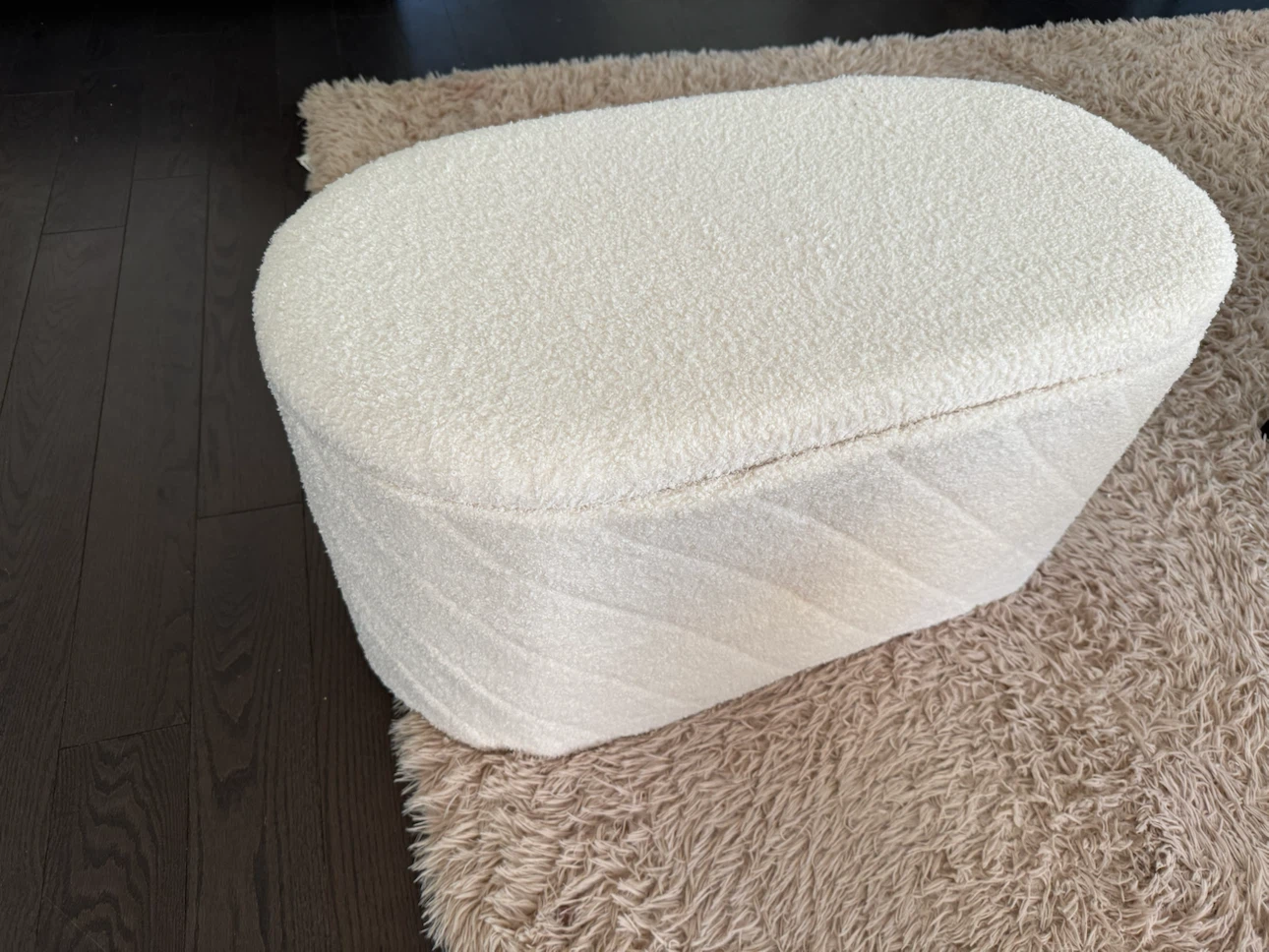 White Bouclé Storage Ottoman - photo 4