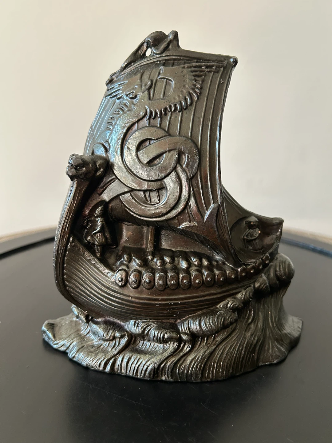 Vintage Cast Metal Viking Longship Bookend