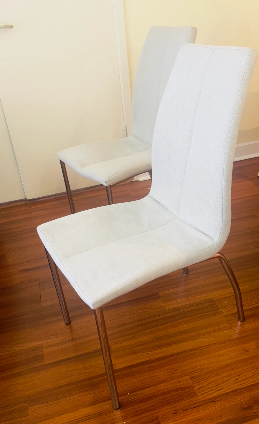 Light Grey Upholstered Dining Chair with Chrome Legs