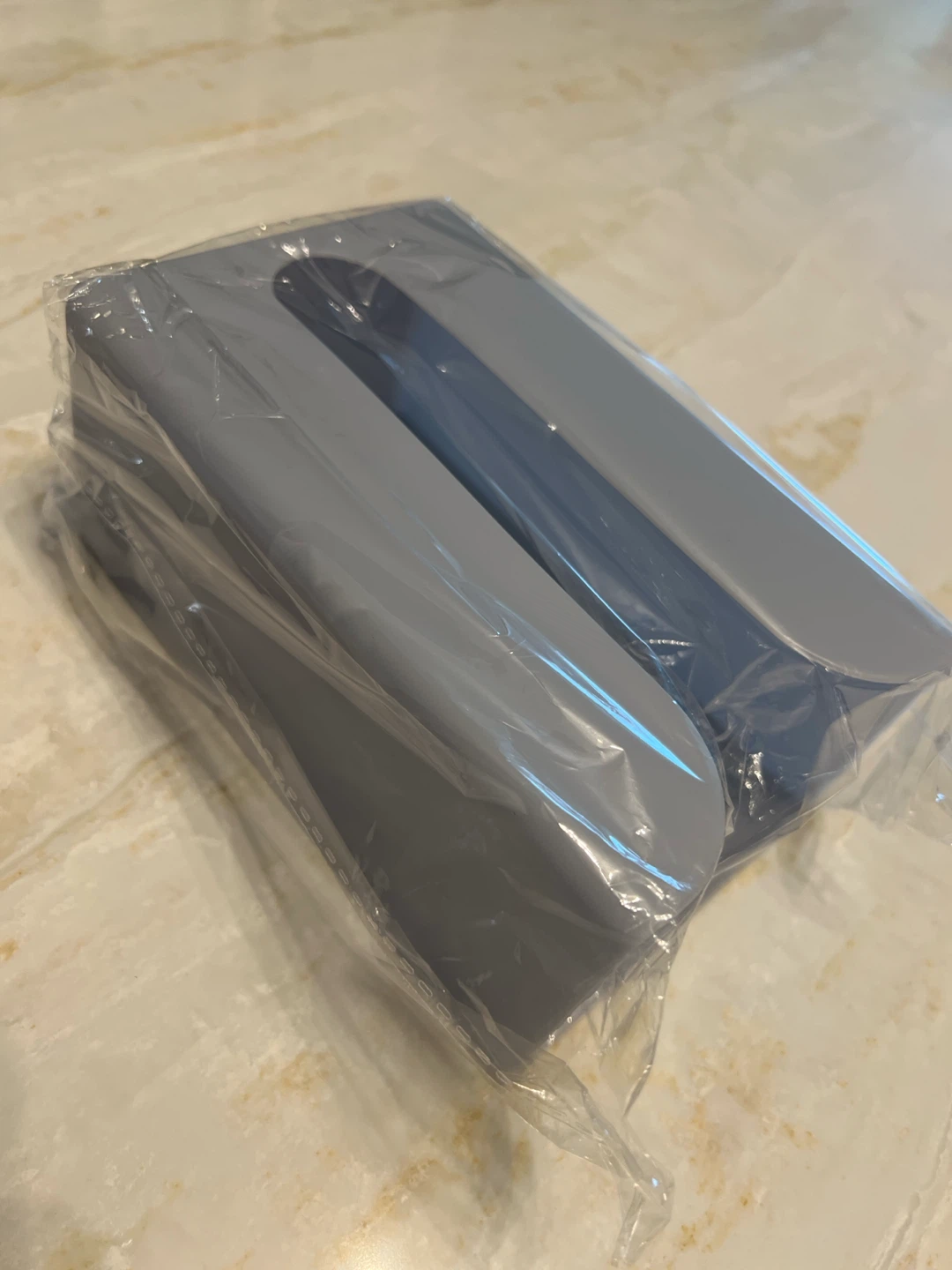 Light Blue Plastic Tissue Box Holder(under cabinet hidden)