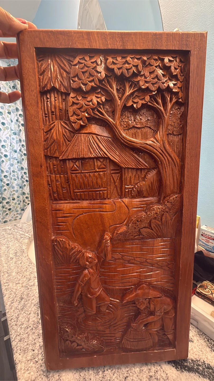Hand Carved Wood Wall Art Plaque