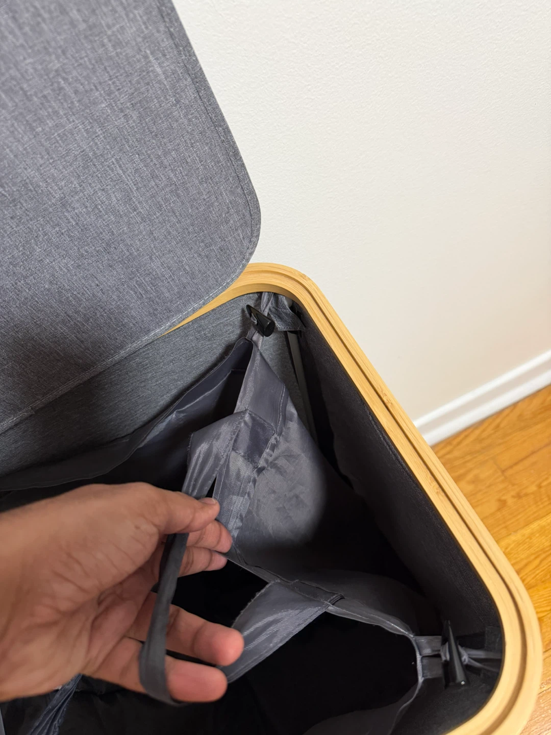 Grey Collapsible Laundry Hamper with Bamboo Lid - photo 3