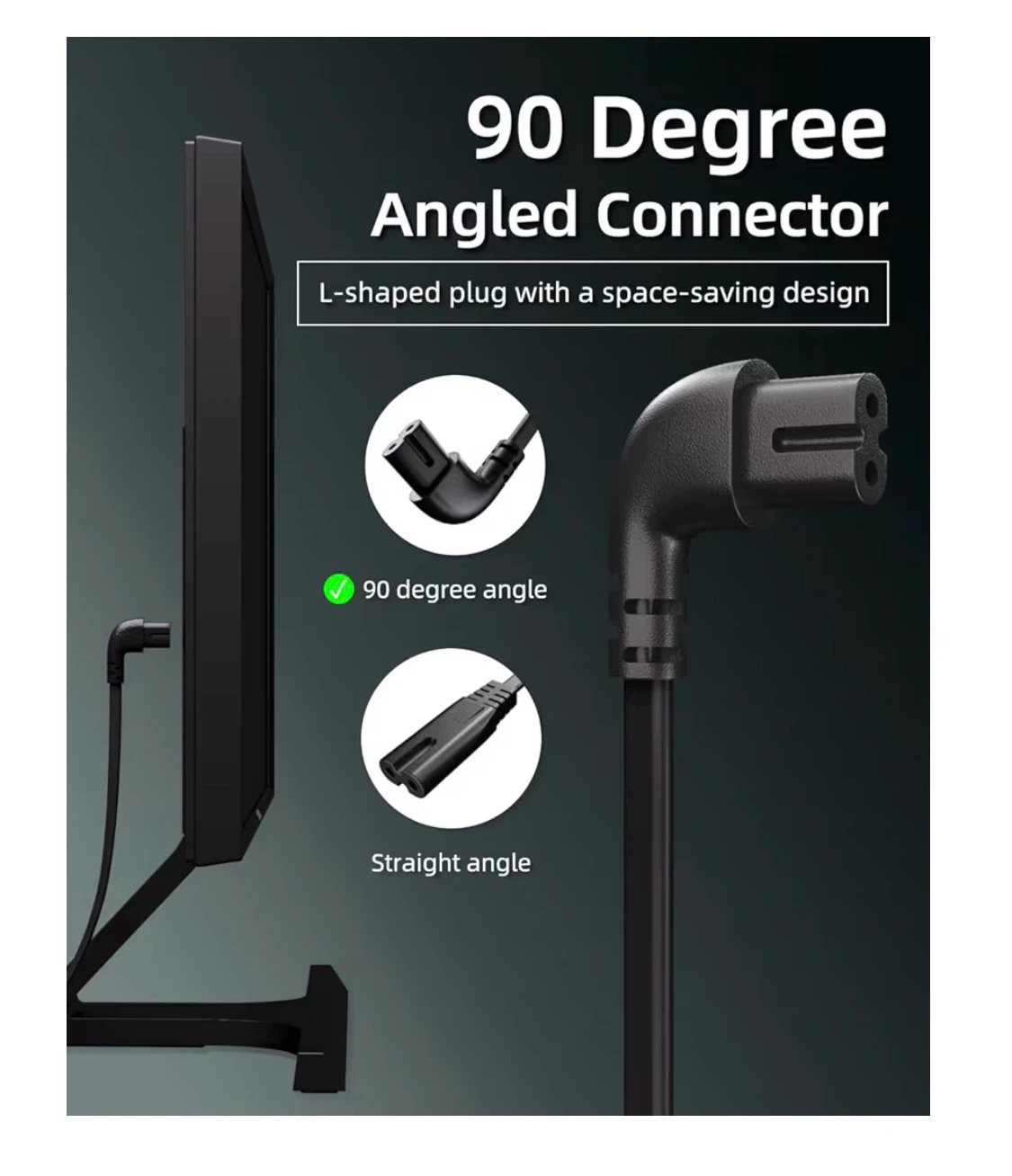 Superer 10 ft L-Shaped 90 Degree TV Power Cord - photo 2