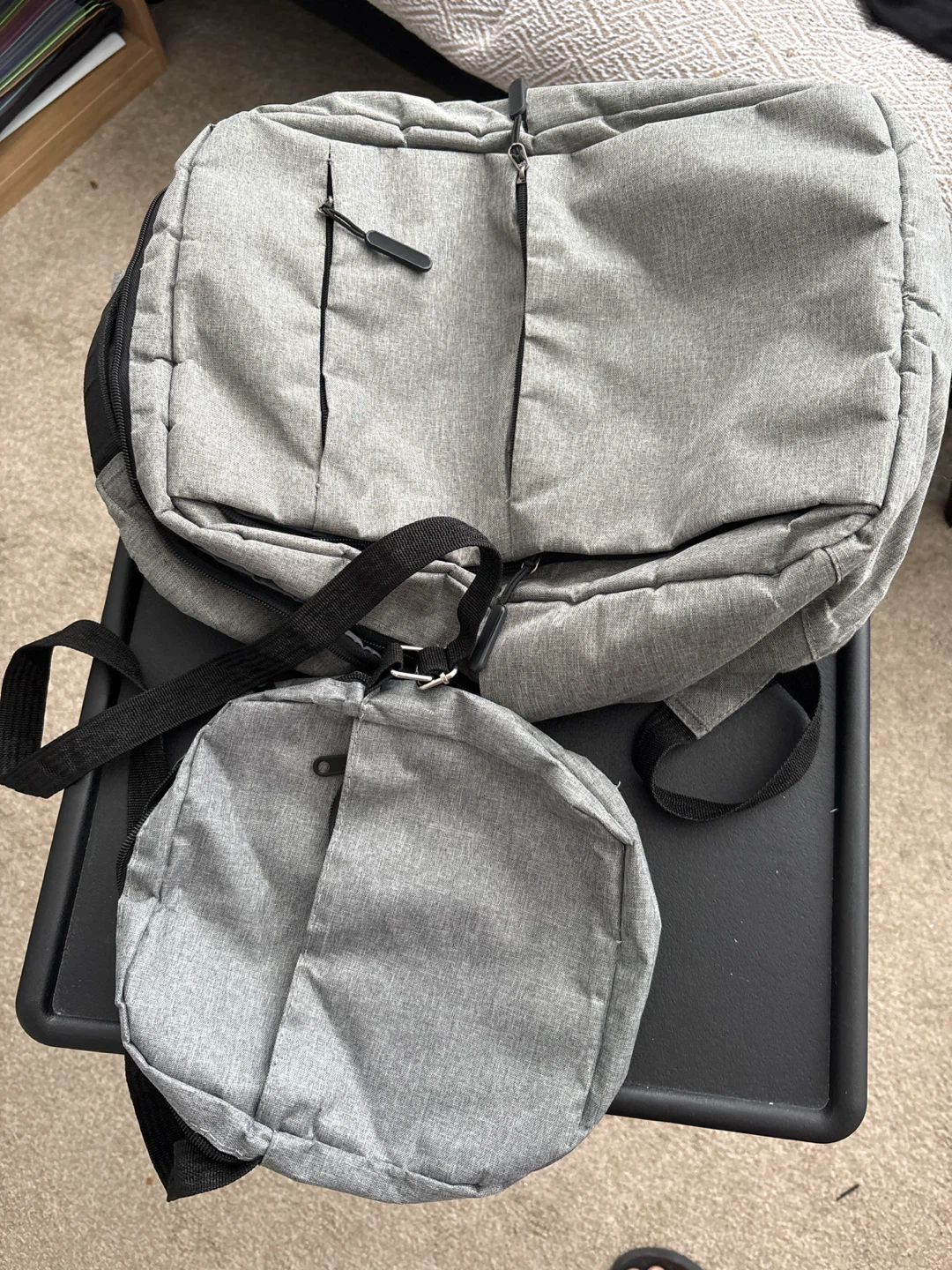 Grey Backpack with Detachable Pouch