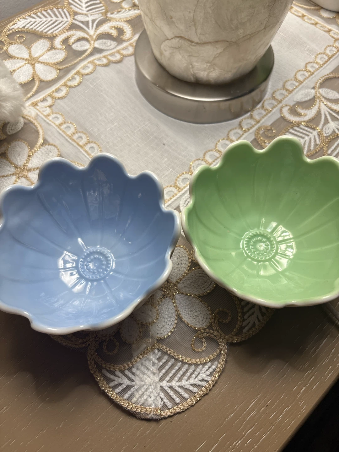 Blue and Green Flower Shaped Small Bowls