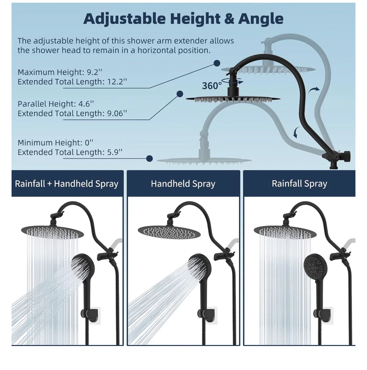 New Hibbent Matte Black Showerhead Combo Set - photo 2