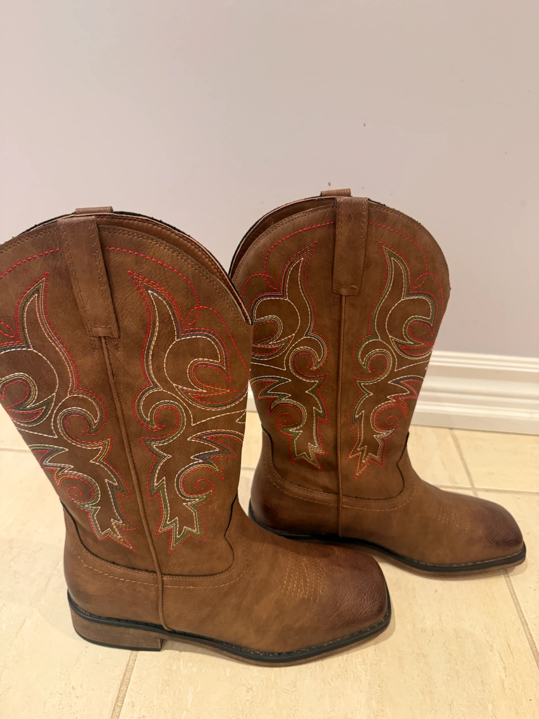 Brown Cowboy Boots with Red and Green Stitching - photo 2