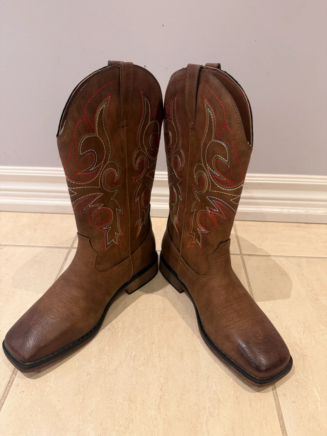 Brown Cowboy Boots with Red and Green Stitching - photo 3