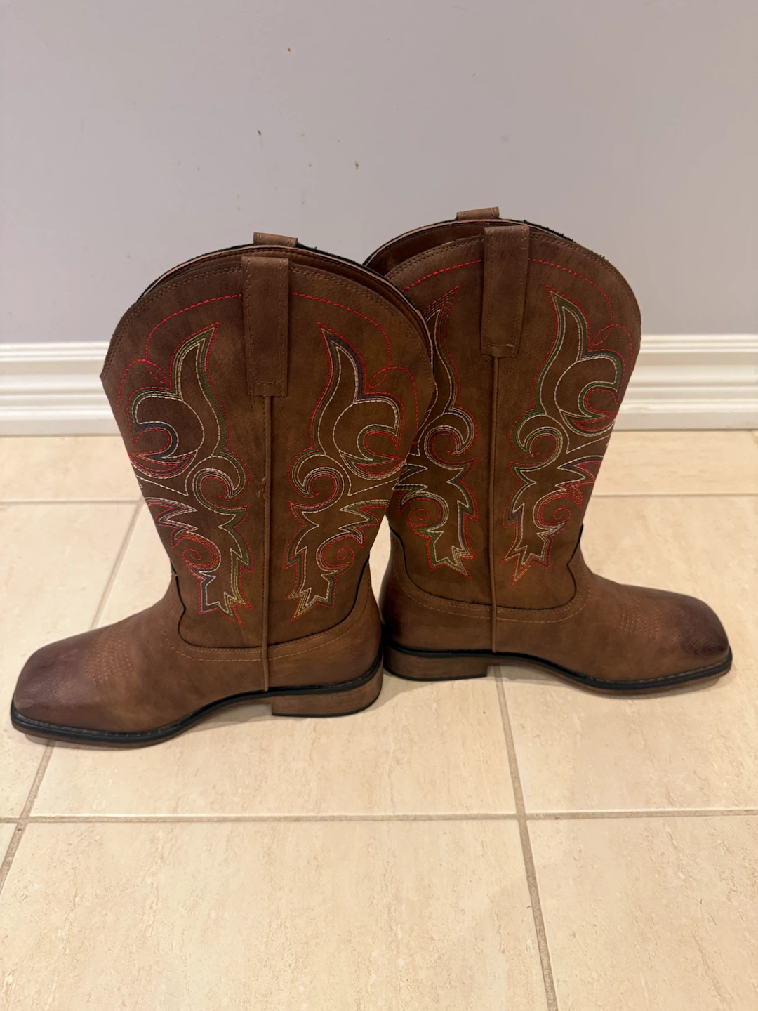 Brown Cowboy Boots with Red and Green Stitching - photo 4