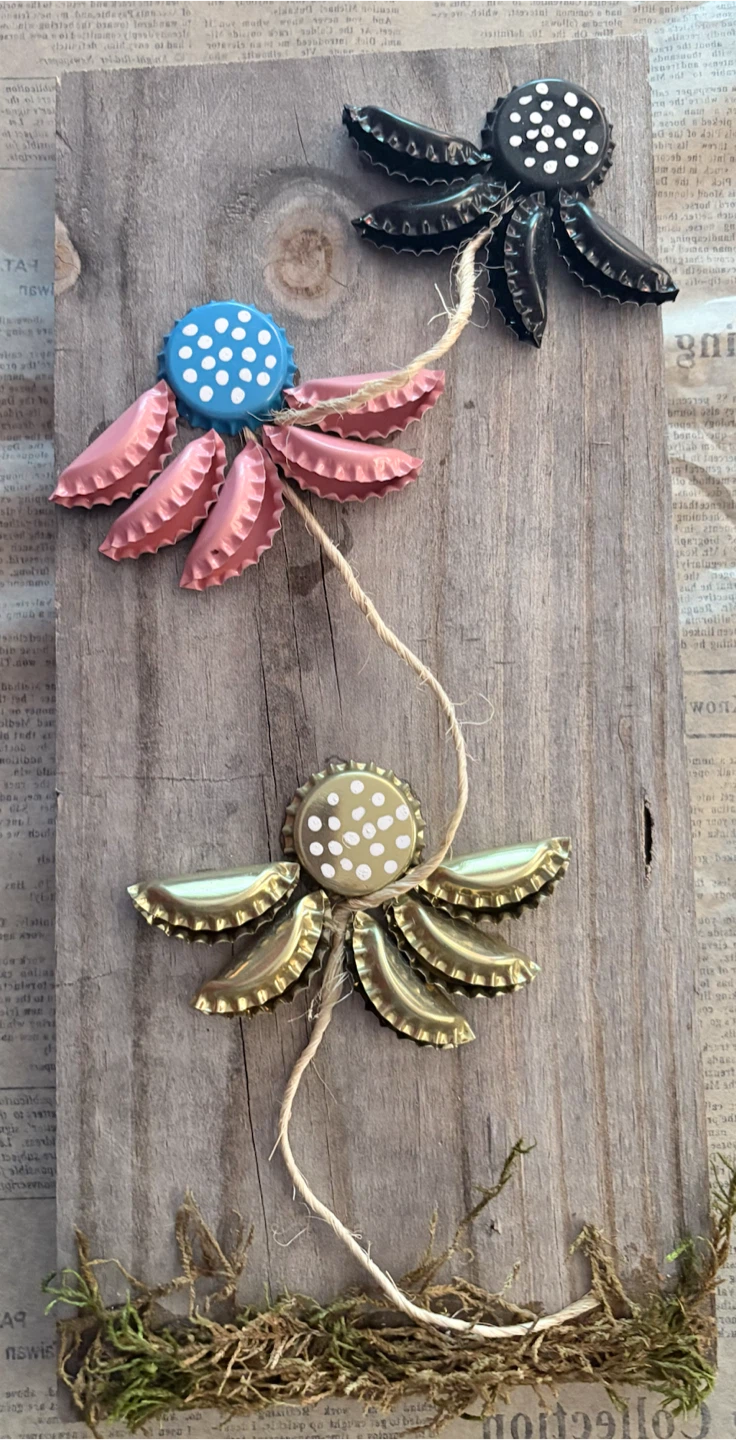 Wooden Bottle Cap Flower Wall Art