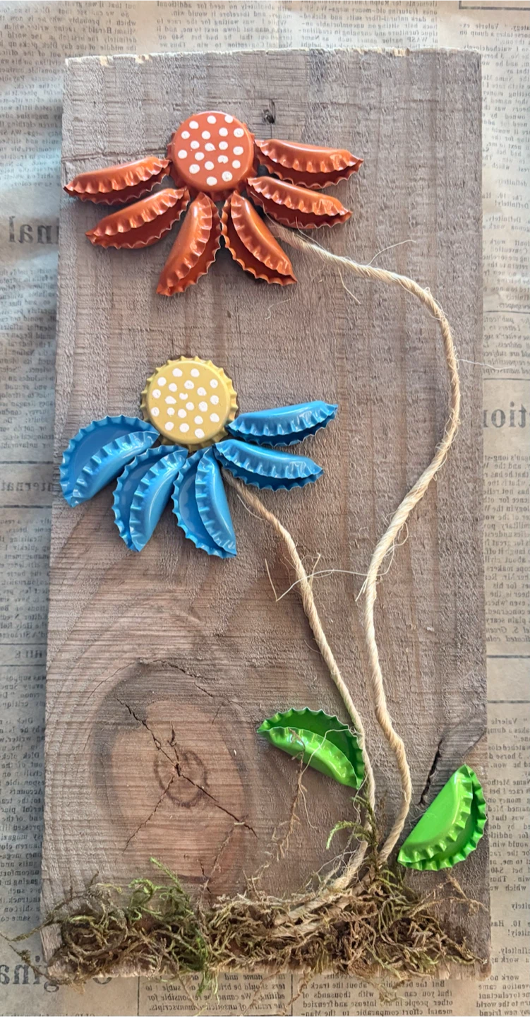 Wooden Bottle Cap Flower Wall Art - photo 2