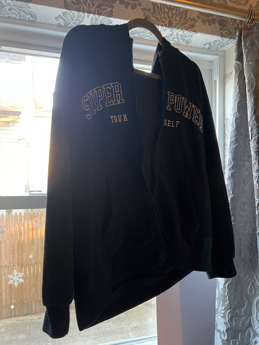 Black "Super Power Your Self" Zip-Up Hoodie