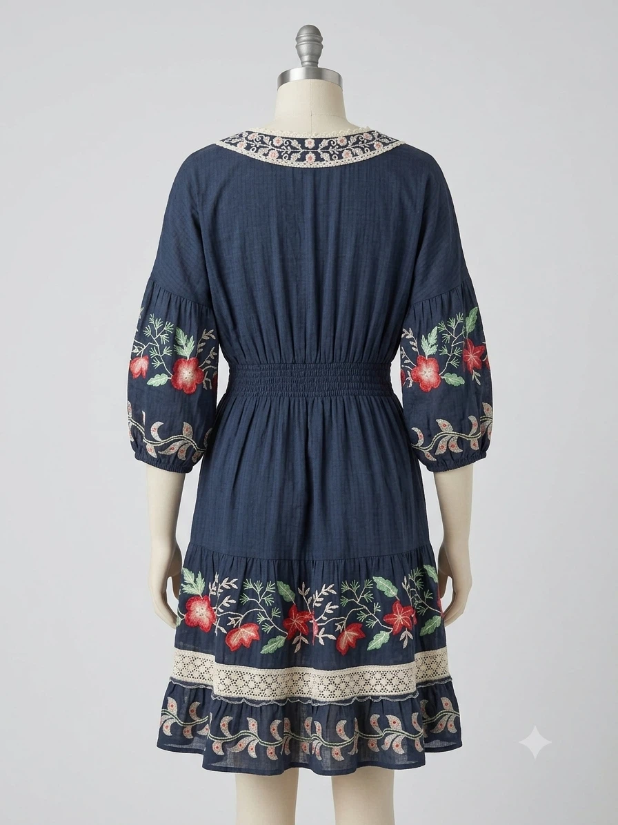 Blue Embroidered Tiered Dress - photo 2