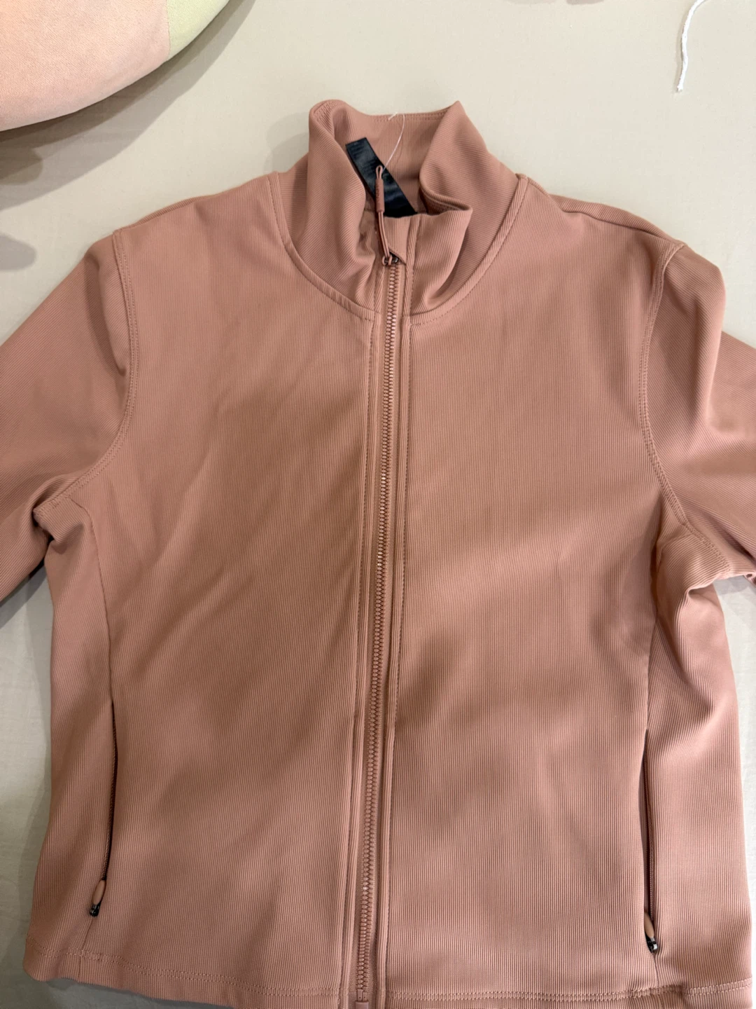 Pink Ribbed Zip-Up Jacket