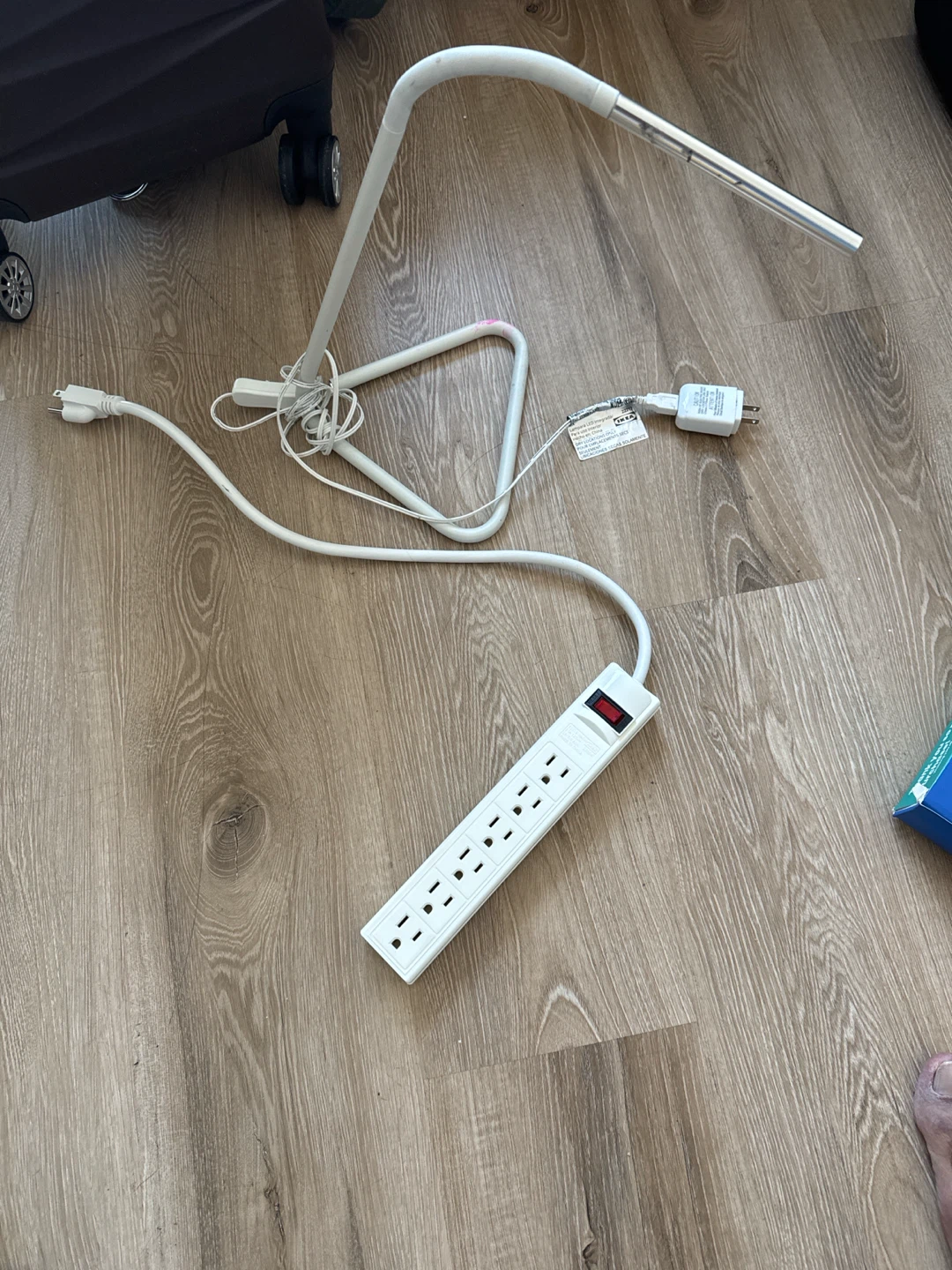 White Adjustable Desk Lamp with Power Strip