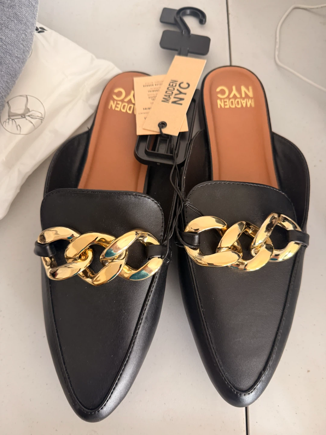 Madden NYC Black Chain Detail Mules Size 9