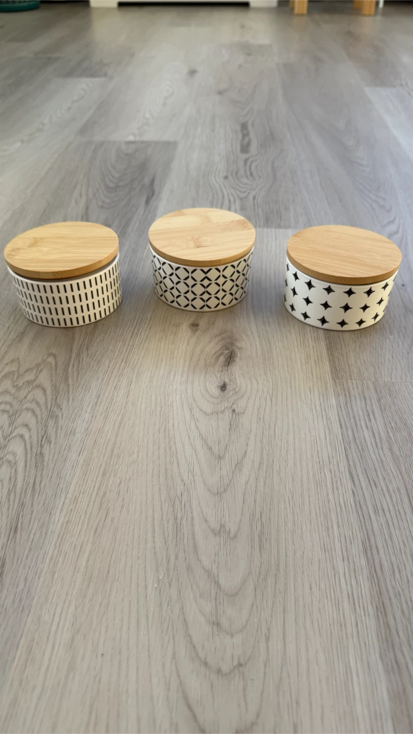 3 little decorative jars with lids- never used!
