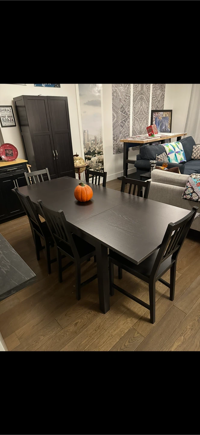 IKEA LANEBERG Table with 6 STEFAN Chairs in Brown-Black