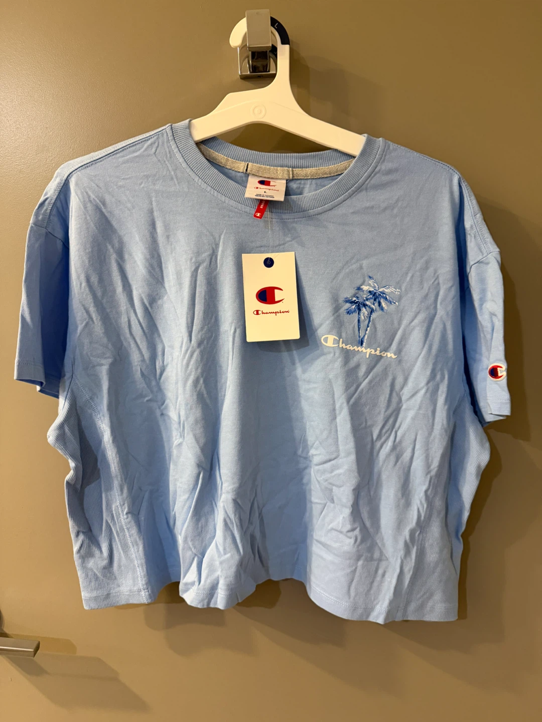 NWT! Large Champion Blue Palm Tree Graphic T-Shirt