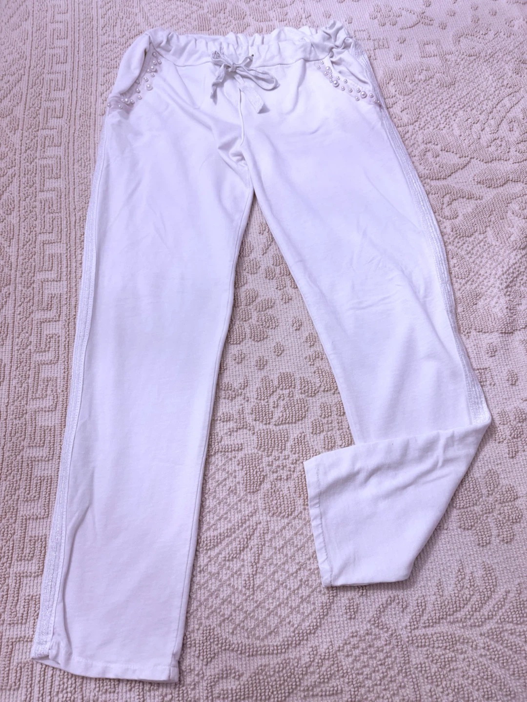 Angela Mara White Joggers with Bead Detail - photo 2
