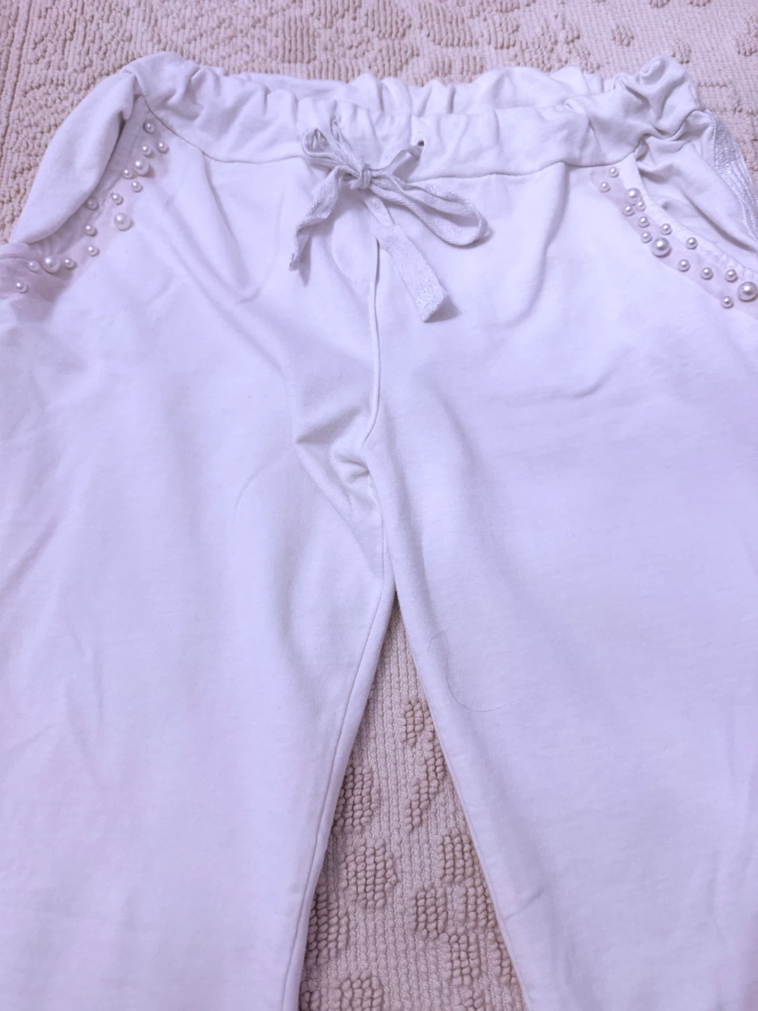 Angela Mara White Joggers with Bead Detail - photo 4