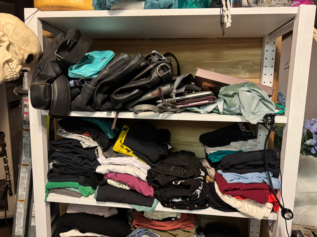 Assorted Clothing & Bags on Shelf - photo 2
