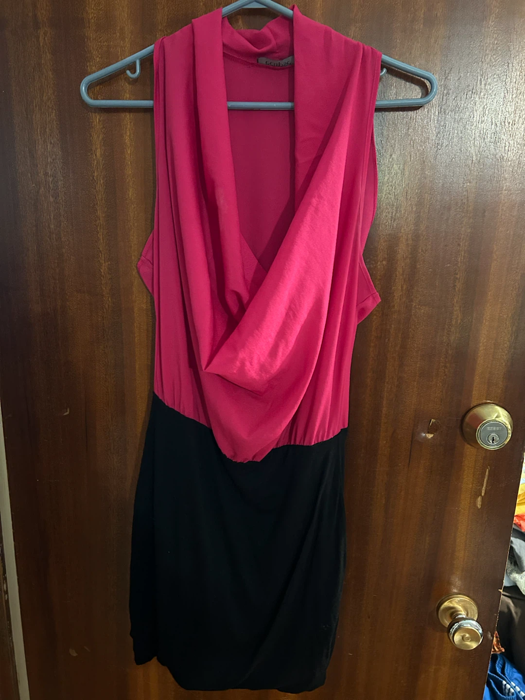 Chic Cowl Neck Dress - Pink & Black