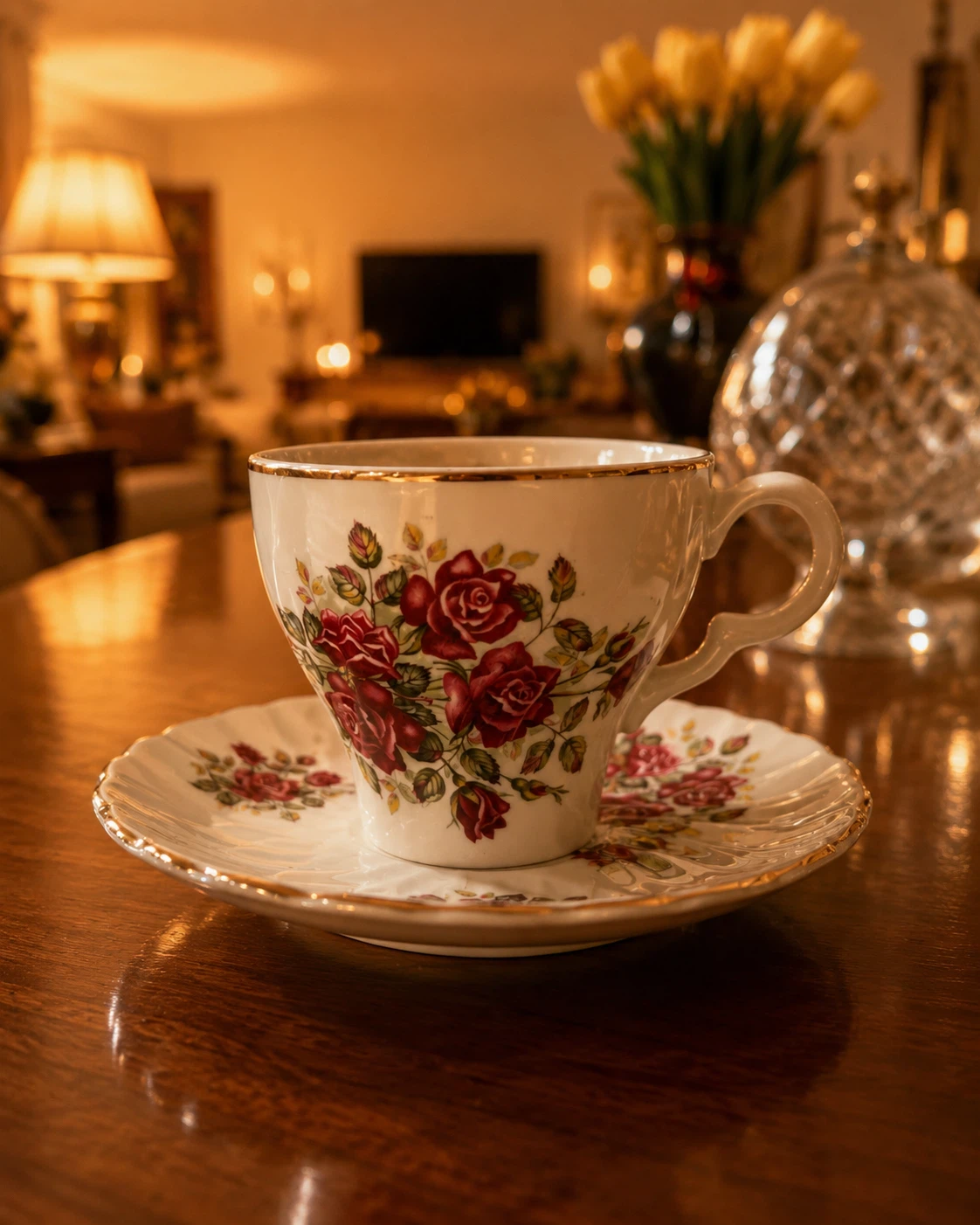 Vintage Rose Pattern Fine China Tea Cup and Saucer Set - photo 2