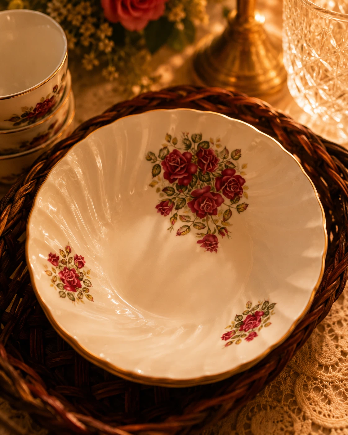 Vintage Rose Pattern Fine China Tea Cup and Saucer Set - photo 5