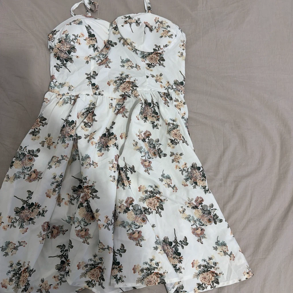 White Floral Print Dress