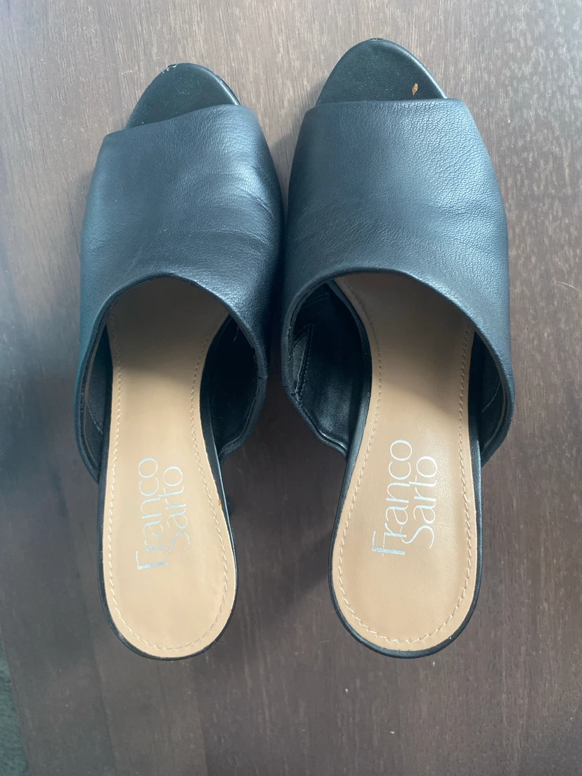 Franco Sarto Black Leather Mules