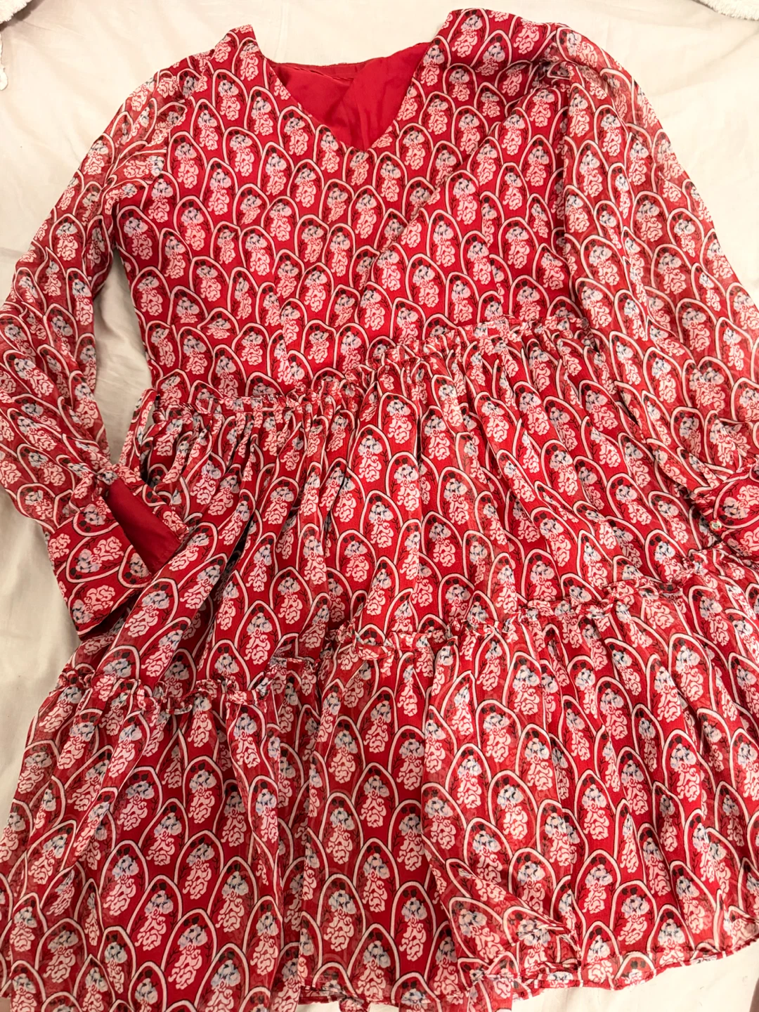 Red Chiffon Print Midi Dress