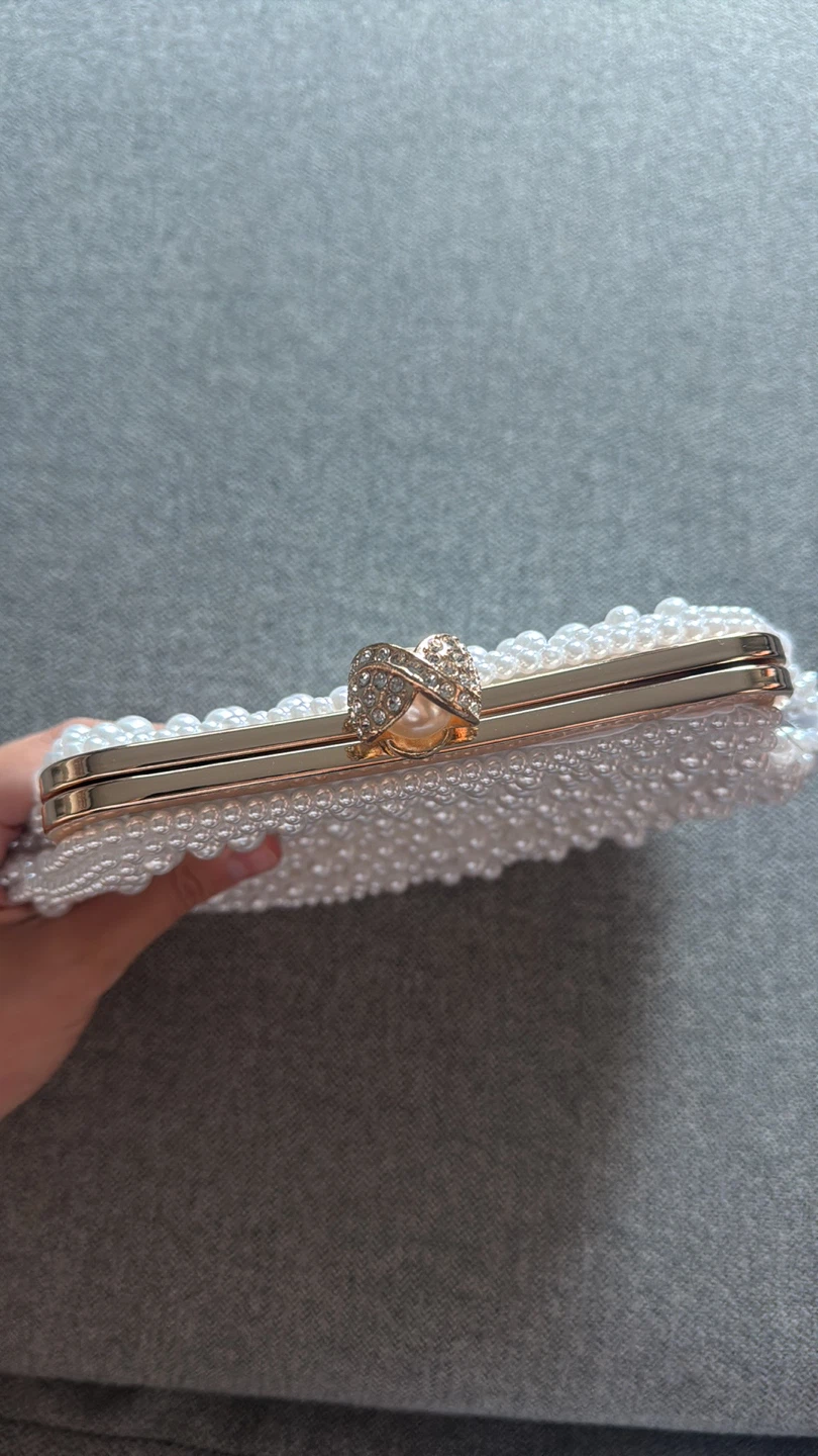 White Beaded Clutch Purse with Pearl Accent - photo 3