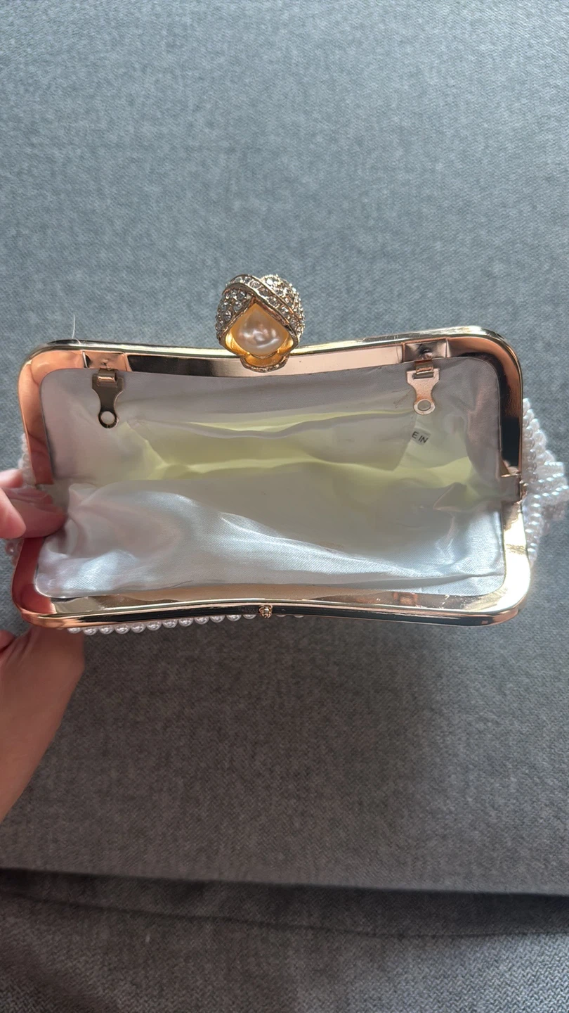 White Beaded Clutch Purse with Pearl Accent - photo 4