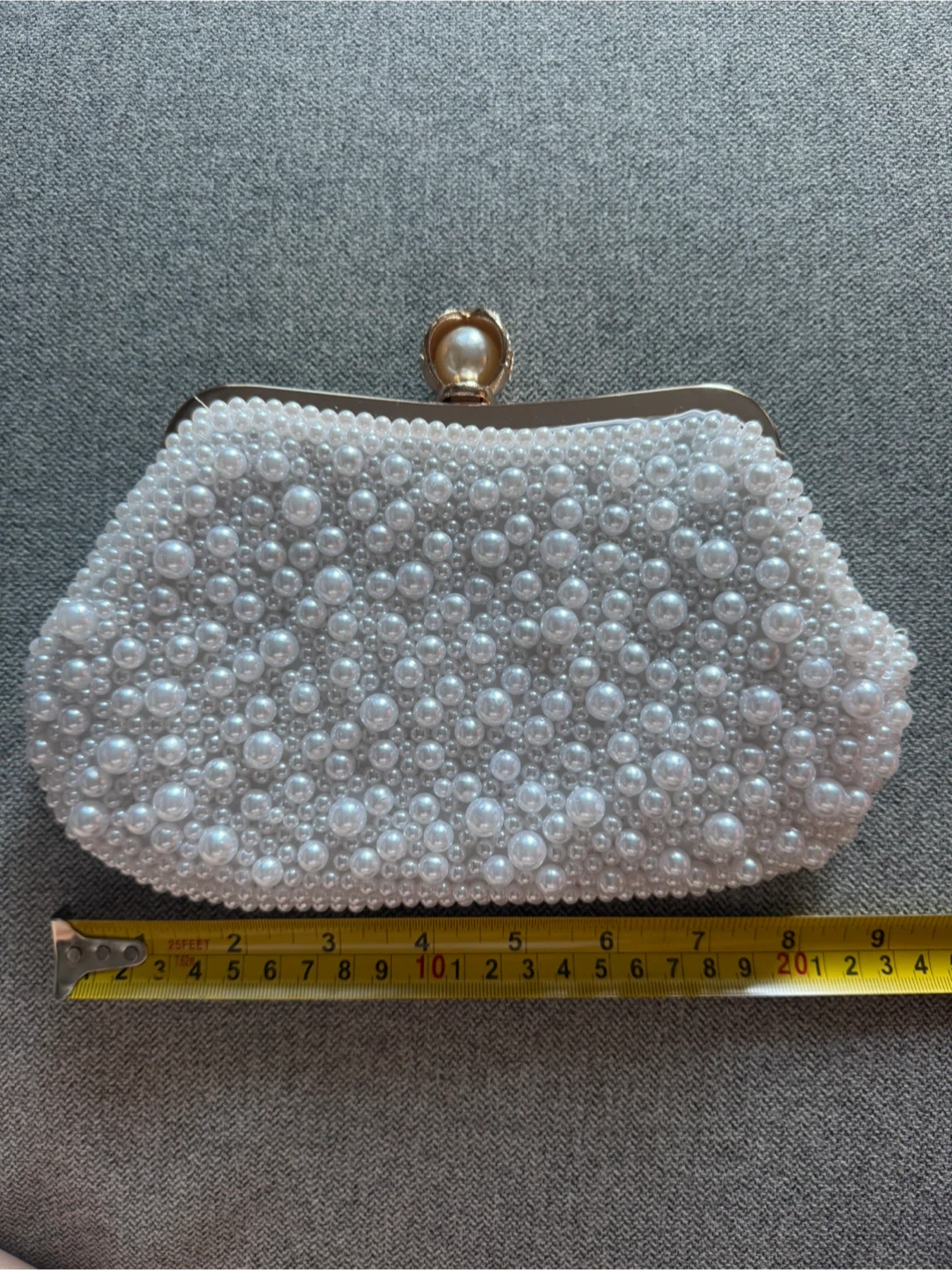 White Beaded Clutch Purse with Pearl Accent - photo 2