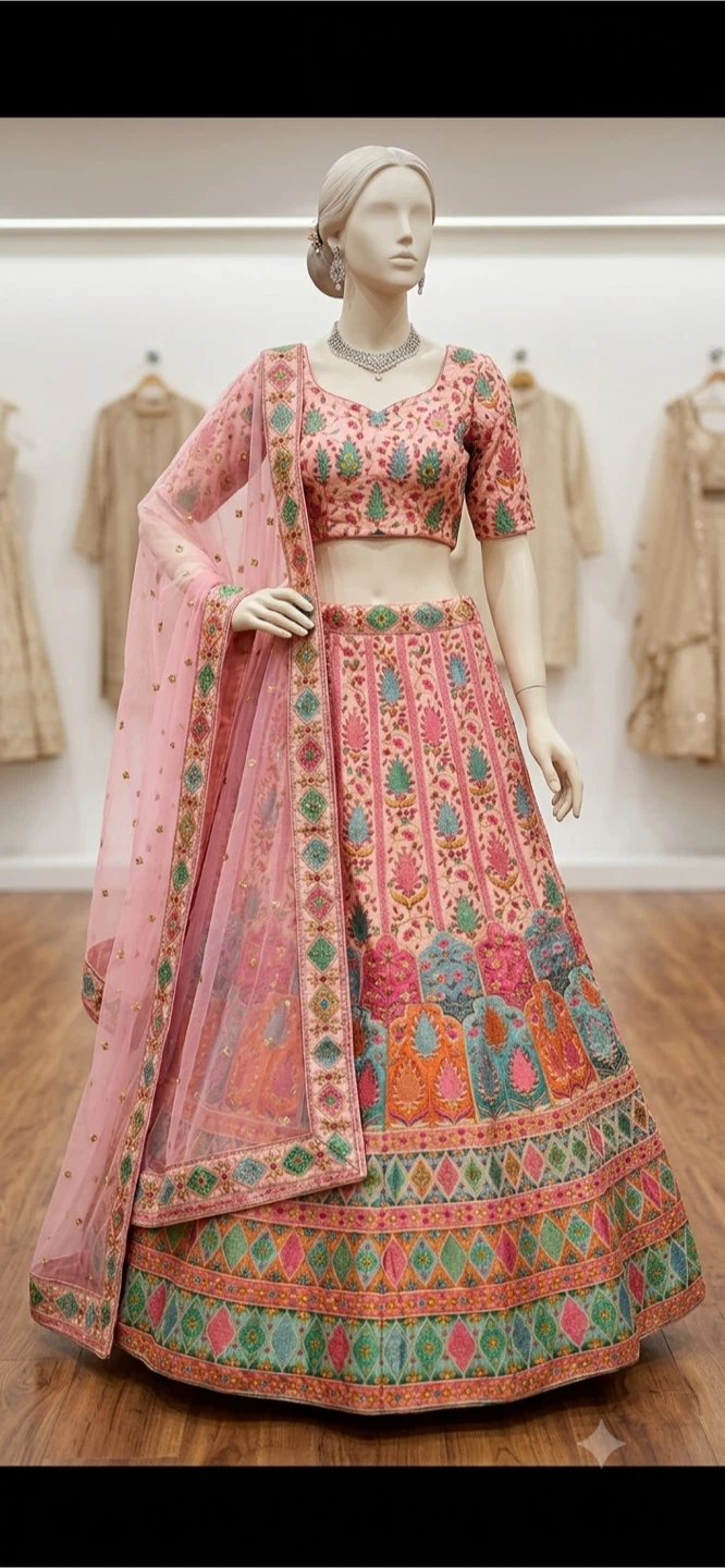 Pink Embroidered Lehenga Choli with Dupatta