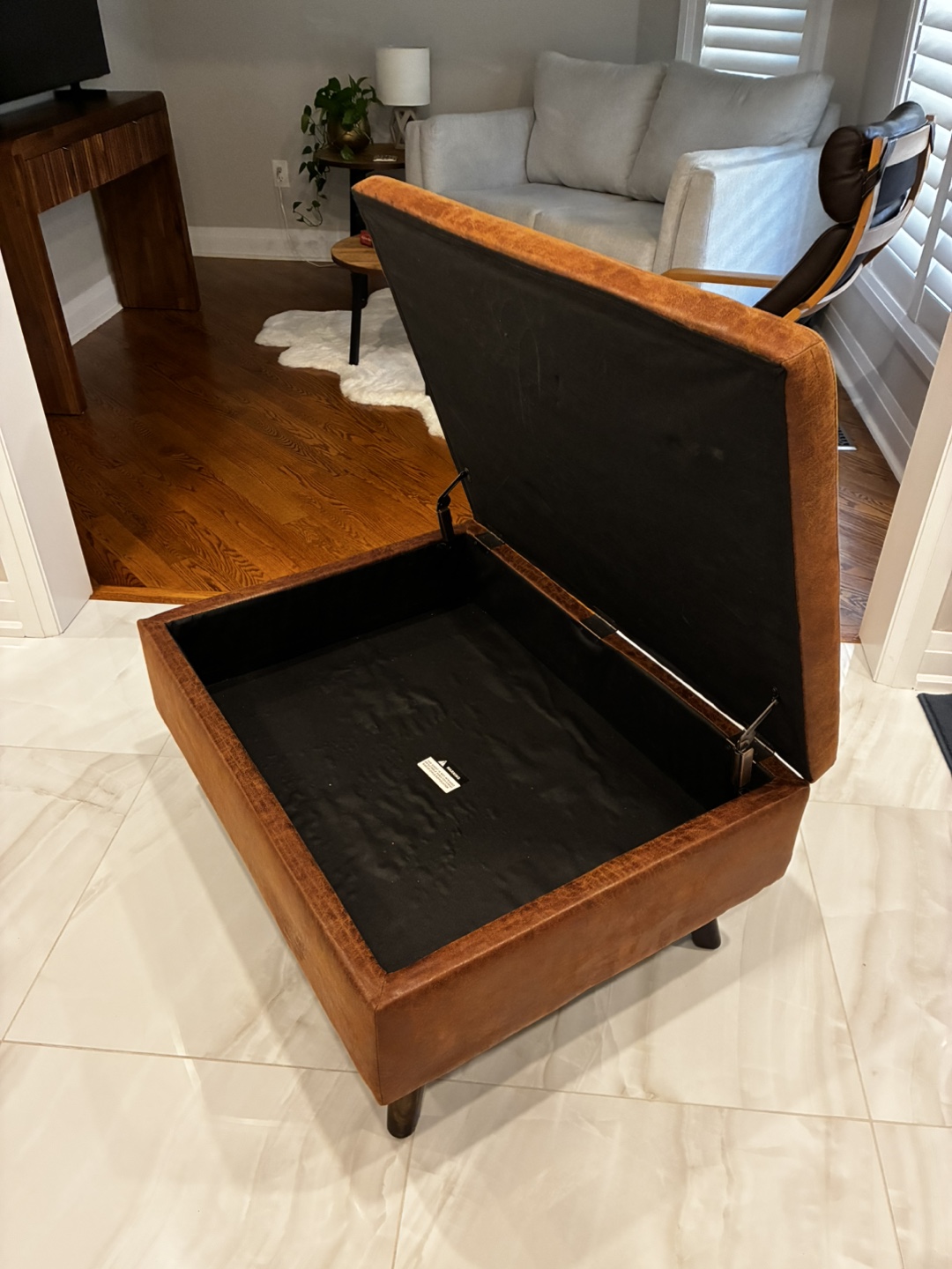 Brown Faux Leather Storage Ottoman